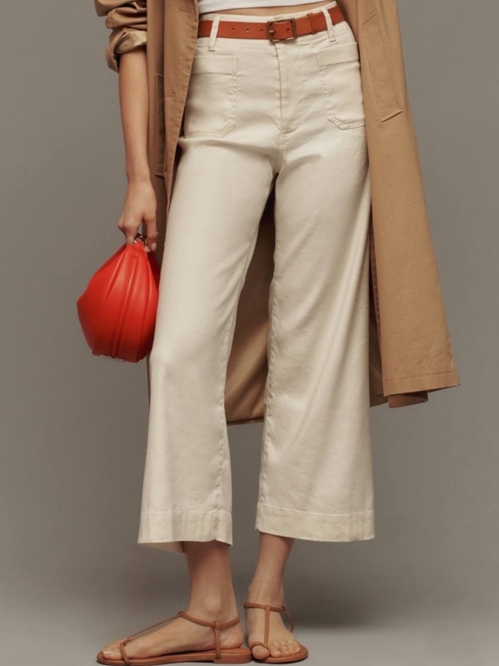 Maeve The Colette Crop Wide-Leg Pants In Chalk White Linen Blend Classic SZ 30
